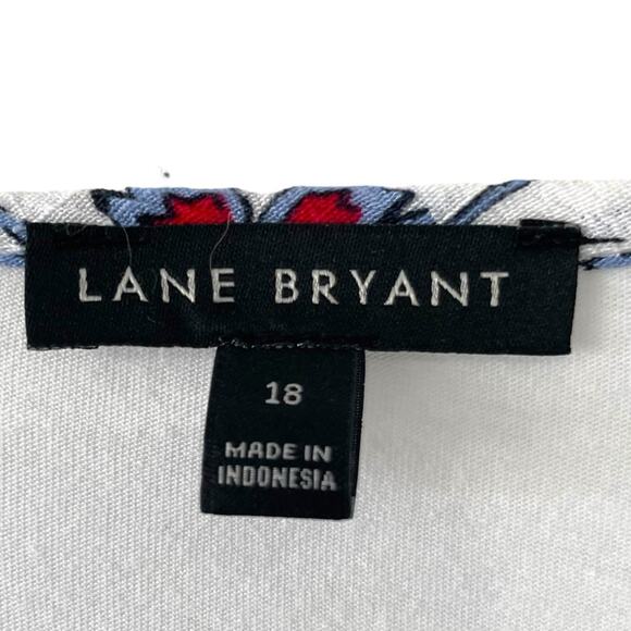 Lane Bryant Blue Red White Floral Boho Short sleeve Blouse Size 18 - Picture 2 of 6